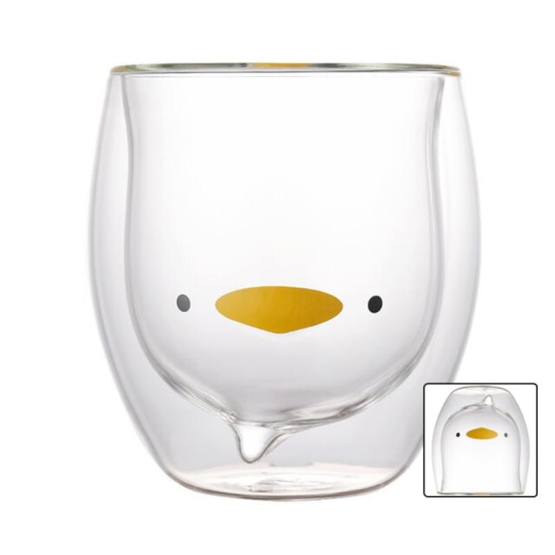 Красивый медведь, двухъярусное стекло, красивый стиль, женское стекло, мультфильм, утка, животное, молочная леди, милый кофе.