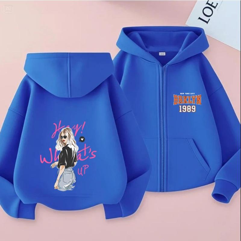 2025 New Autumn/Winter Zipper Children's Hoodie, Fashionable and Versatile Cartoon Printed Girls' Hoodie