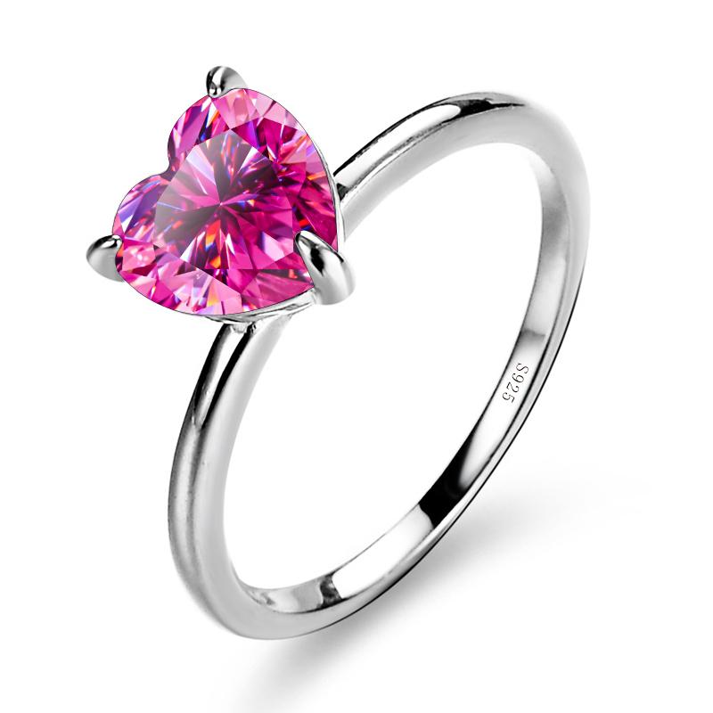 Bague Ringen Novinka v srdci S925 Sterling Silver Sparkling 2CT Moissanite zásnubní prsteny pro ženy Šperky s příslibem výročí