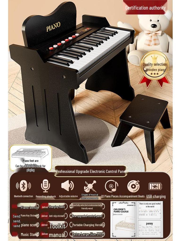 Children's Wooden Toy Piano: Beginner Electronic Keyboard for Boys & Girls, Infants, Toddlers - Ideal Birthday Gift.