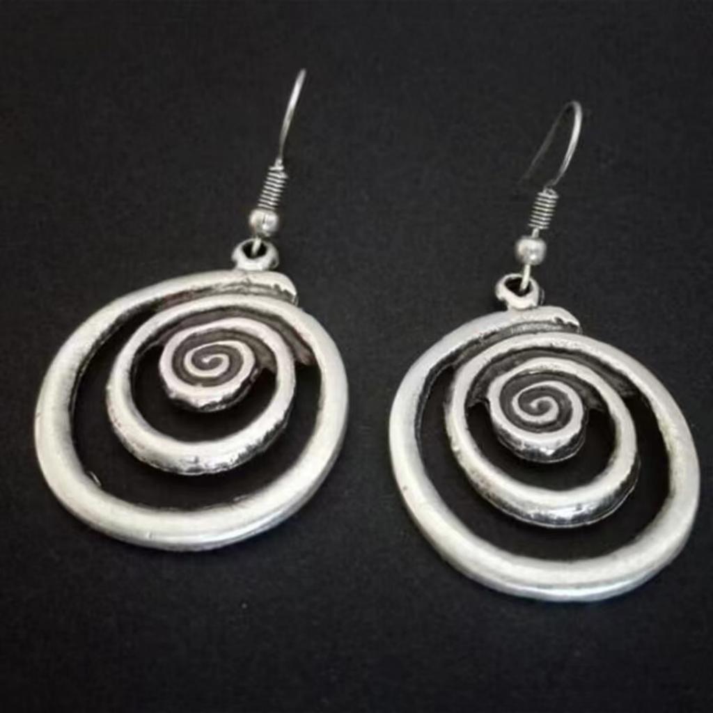 Boucles d'oreilles rondes en métal couleur argent ethnique Personnalité Rétro Géométrie Faire Vieux Spirale Pendantes pour Femmes Accessoires