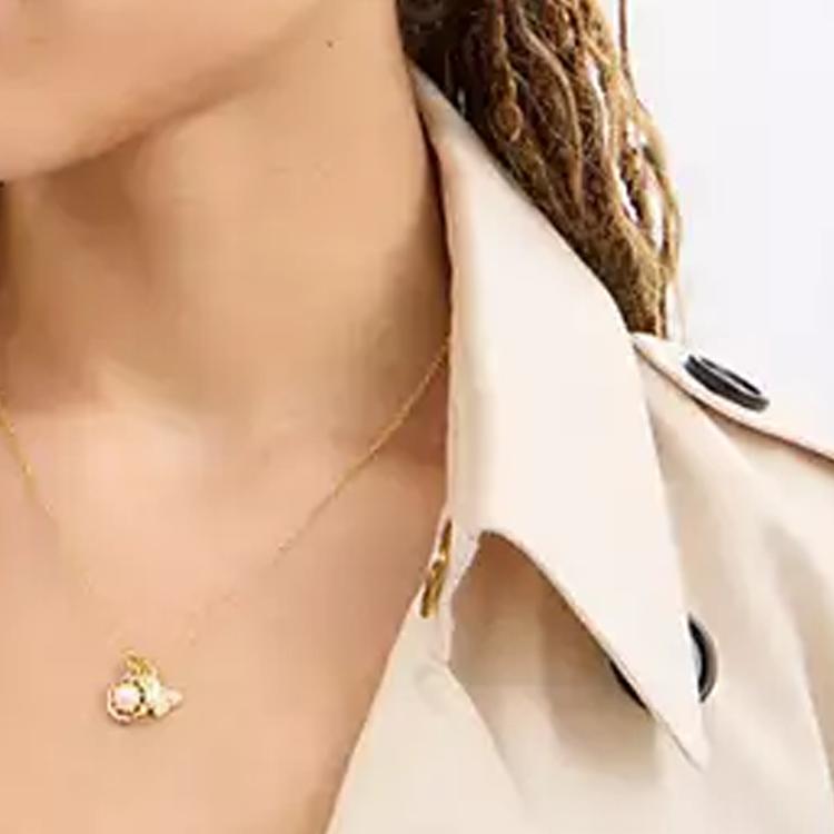 Coach Graphic Design Gold Plated Glass Square Cubic Zirconia Crystal Pearl Necklace Women necklace CBB06-VP4