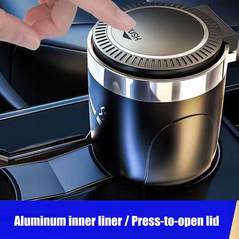 Auto Ashtray with Lid Design and Integrated Light, Small ABS Cabin Cup for Daily Driving, Parked Breaks, Drivers