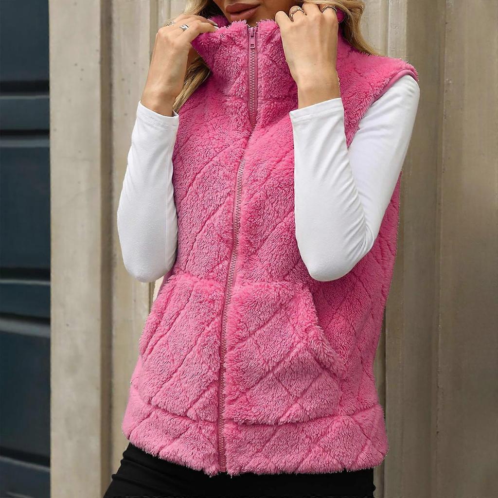 Women's Winter Fleece Vest Soft Zipper Vest Fashion Lightweight Vest Outdoor Vest with Pockets Red XL
