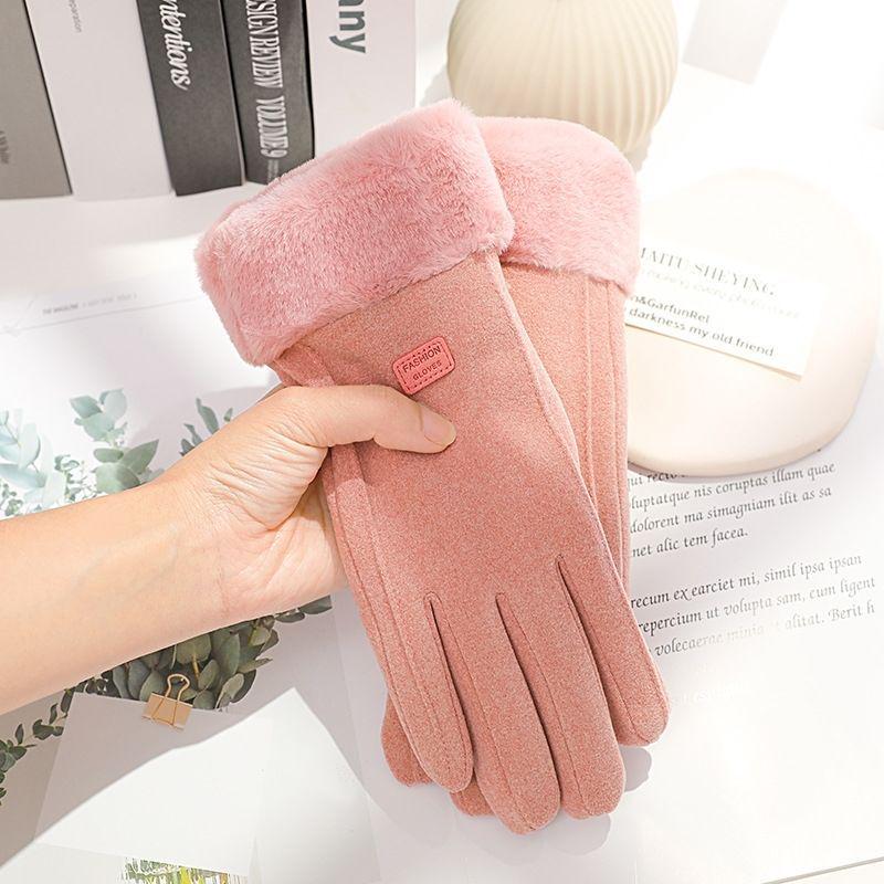 Touchscreen-Fahrradhandschuhe für den Winter für Damen: Samtgefüttert, winddicht, niedliches, schlichtes Design für Outdoor und Reisen