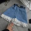 Summer Blue Denim High-Waisted Shorts Lace Splicing Women'S Hot Pants Jean Shorts