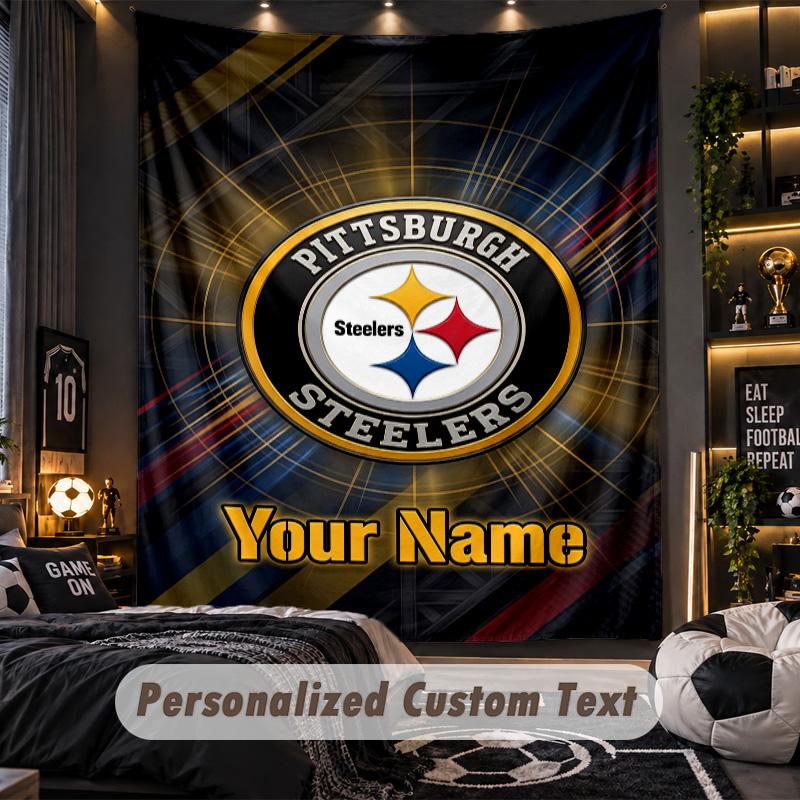 TapestryPittsburgh Steelers Custom Name Text Personalized Wall Hanging Tapestry Home Wall Decor