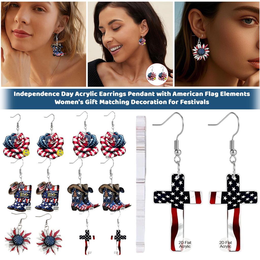 American Flag Independence Day Acrylic Earrings Pendant, Women's Gift, Decoration, Holiday. 2D