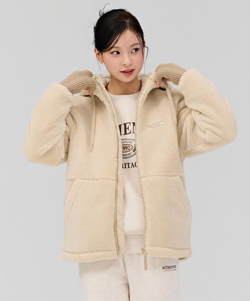 Chasecult Unisex Fleece Boa Zip-Up Hoodie - Beige