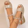 Elegant Ladies Pearls Ankle Strap Sandals Women Summer Party Wedding Gold Silver Shoes Woman Wedge Heels Sandalias