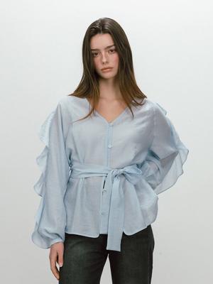 MOIFAIRE Frill Belted Blouse / Skyblue