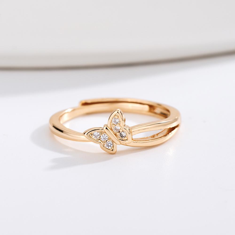 Plated 18k Seiko Flash Diamond Butterfly Ring Simple Ins Cold Wind Ring