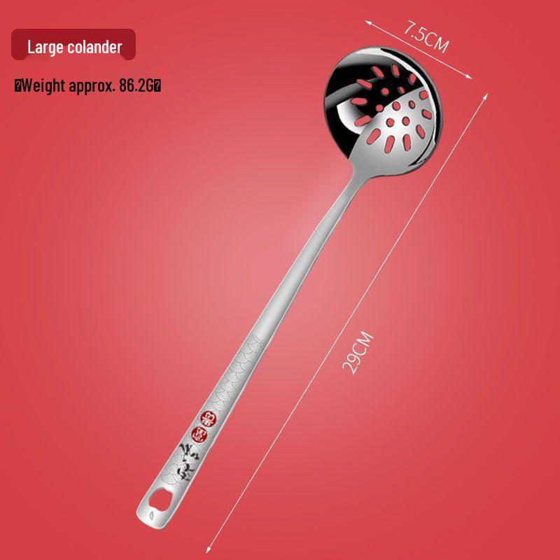 Stainless Steel Long-Handled Soup Ladle Set - Thickened, Slotted Design, Large Size for Hot Pot & Serving