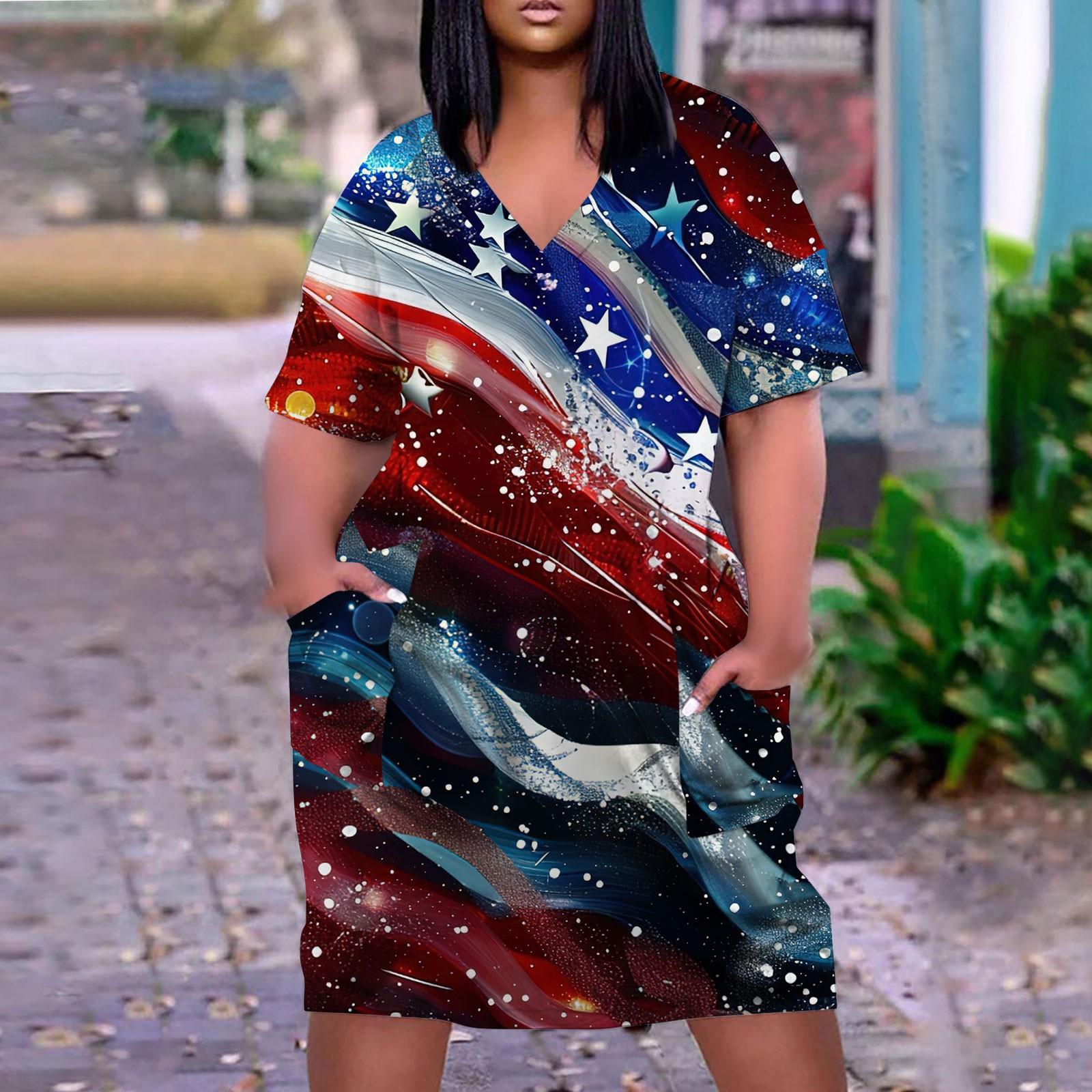 

Женское летнее повседневное платье больших размеров с V-образным вырезом и коротким рукавом с карманом до колена XL винный