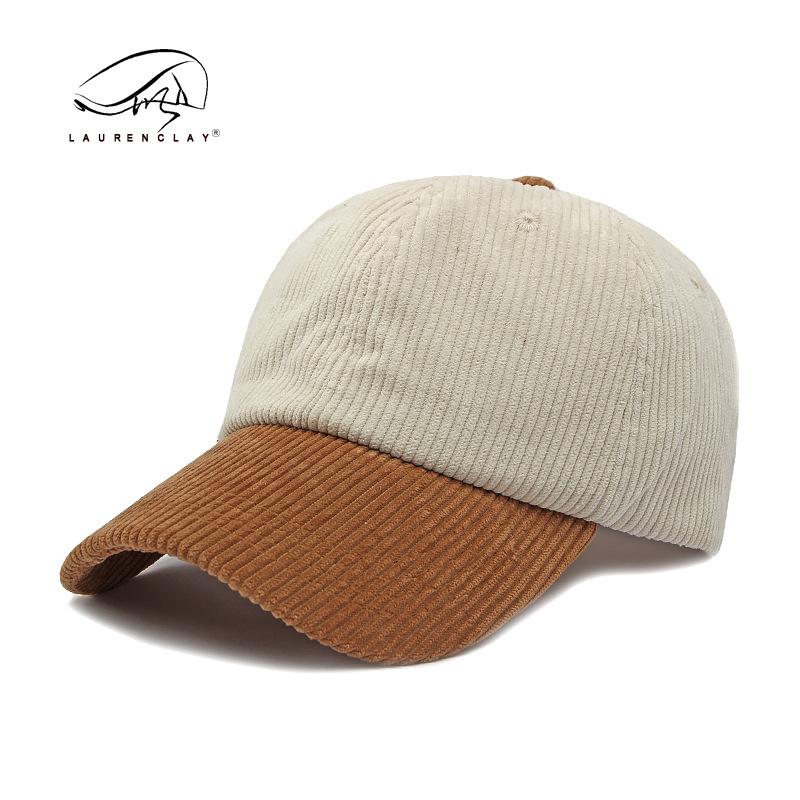 

Hat men and women autumn and winter new baseball cap soft top corduroy cap splicing can add logo simple Adjustable імбирний