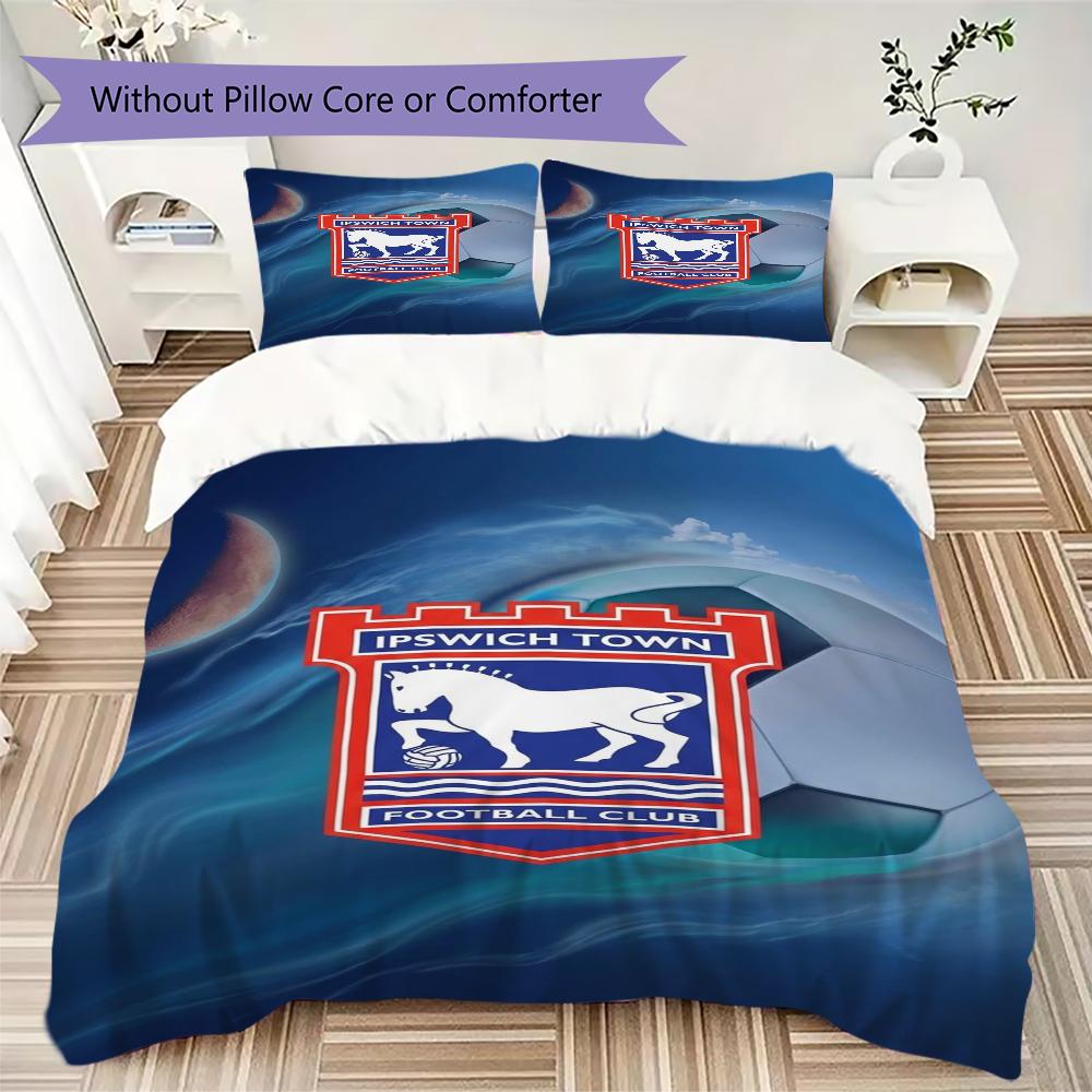 Ipswich Town FC Pattern Bedding uilt Set uilt Cover Pillowcase Home Decoration Birthday Gift (1 * duvet cover + 2 * pillowcase without core)