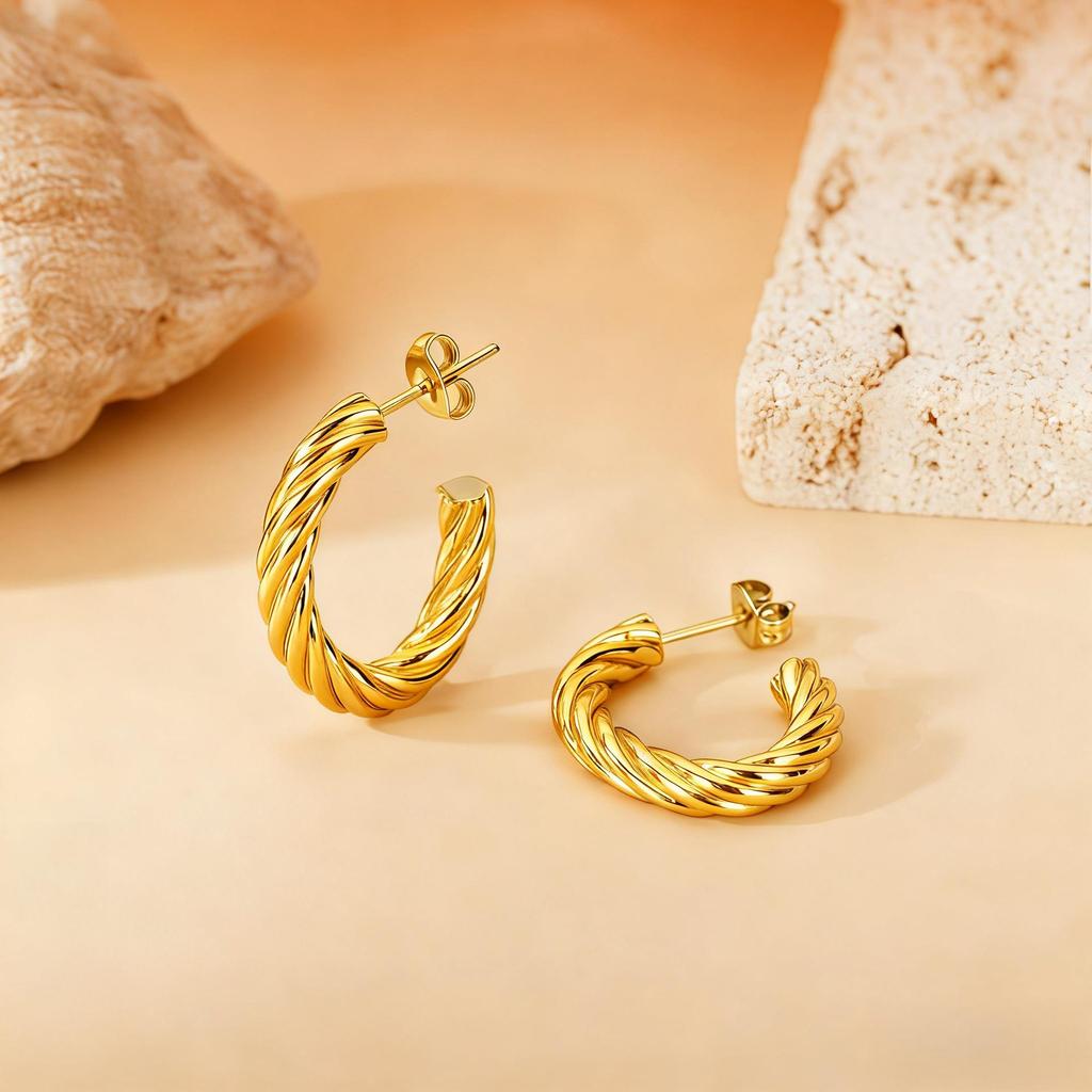 2025 Bestseller Twisted Pattern Hoop Earrings, Titanium Steel, European & American Style, Versatile Design.
