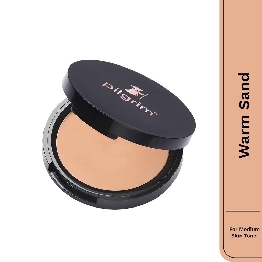 Pilgrim Warm Sand Mattes Finish Kompaktpuder 9 Gramm Packung mit 1 für alle Hauttypen Ölkontrolle & Strahlende Haut