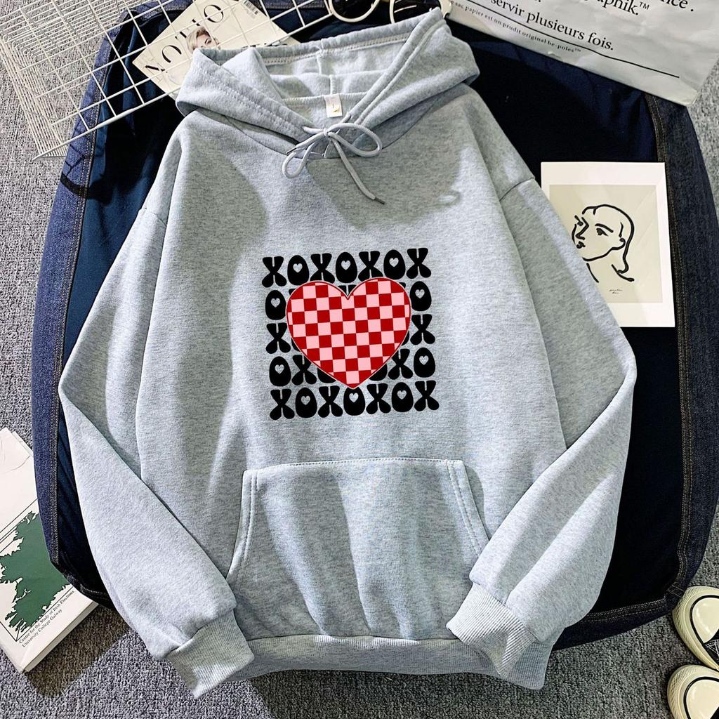 Bluza z kapturem z nadrukiem w kształcie serca w szachownicę z transgranicznego handlu zagranicznego dla mężczyzn i kobiet, modny i uniwersalny top, Amazon
