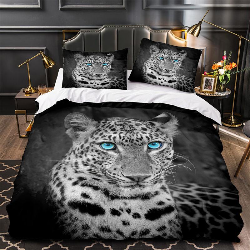 Tiger Leopard Lion Duvet Cover Set Africa Wild Animals Bedding Set 3D Red Rose Flowers Quilt Cover Twin King Queen Bedroom Decor