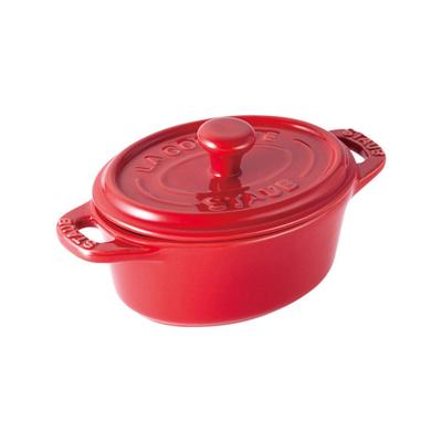 Staub Ceramic Oval Mini Cocotte Set of Storage Container Japanese Ceramic Cocotte Oval Pair, Cherry, 11cm, 2, Heat-Resistant, Microwave-Safe [Official