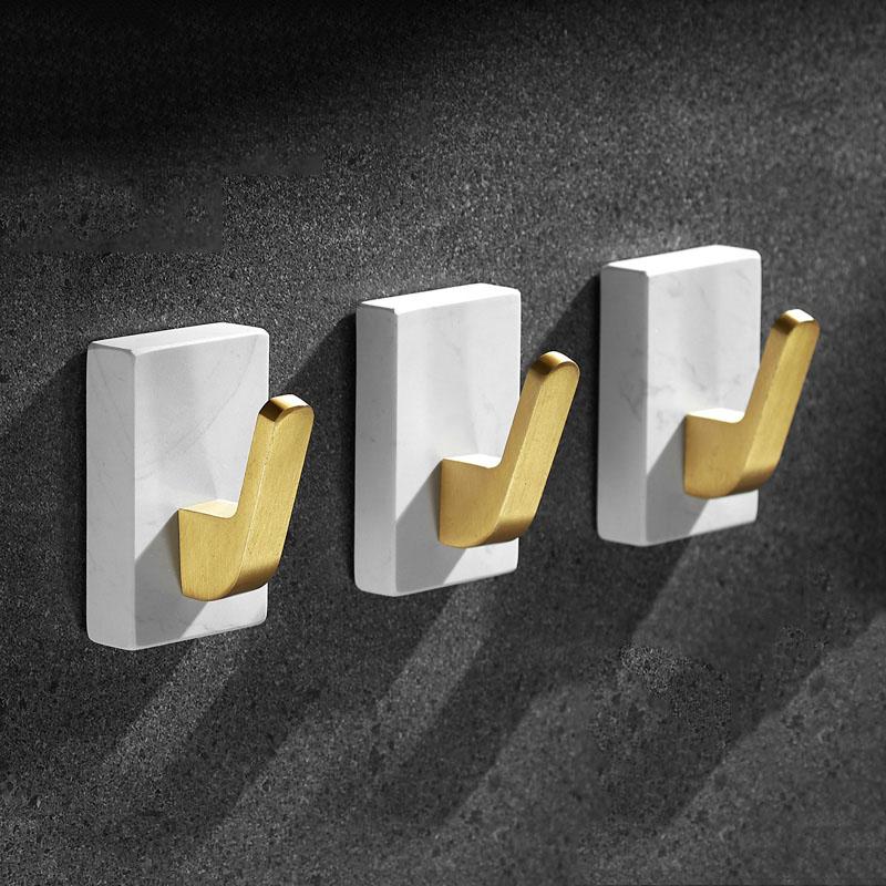 Weißer Marmor Badezimmer Einzelhaken Gebürstetes Gold Wandhänger Mantelhaken Bademantelhaken Schrankdekoration Kleiderbügel Tür Quadratischer Mantelhaken