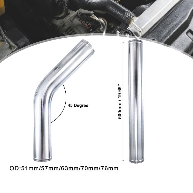 Uxcell Aluminum Alloy Tube OD 51/57/63/70/76mm Intercooler Pipe Air Intake Tube Hose 0 45 Degrees 500mm Length for Car