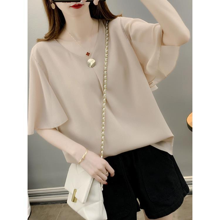 

Feifei Women s Summer 2026 Chiffon Slimming Short Sleeve Loose Top Plus Size L (up to 100) чорний
