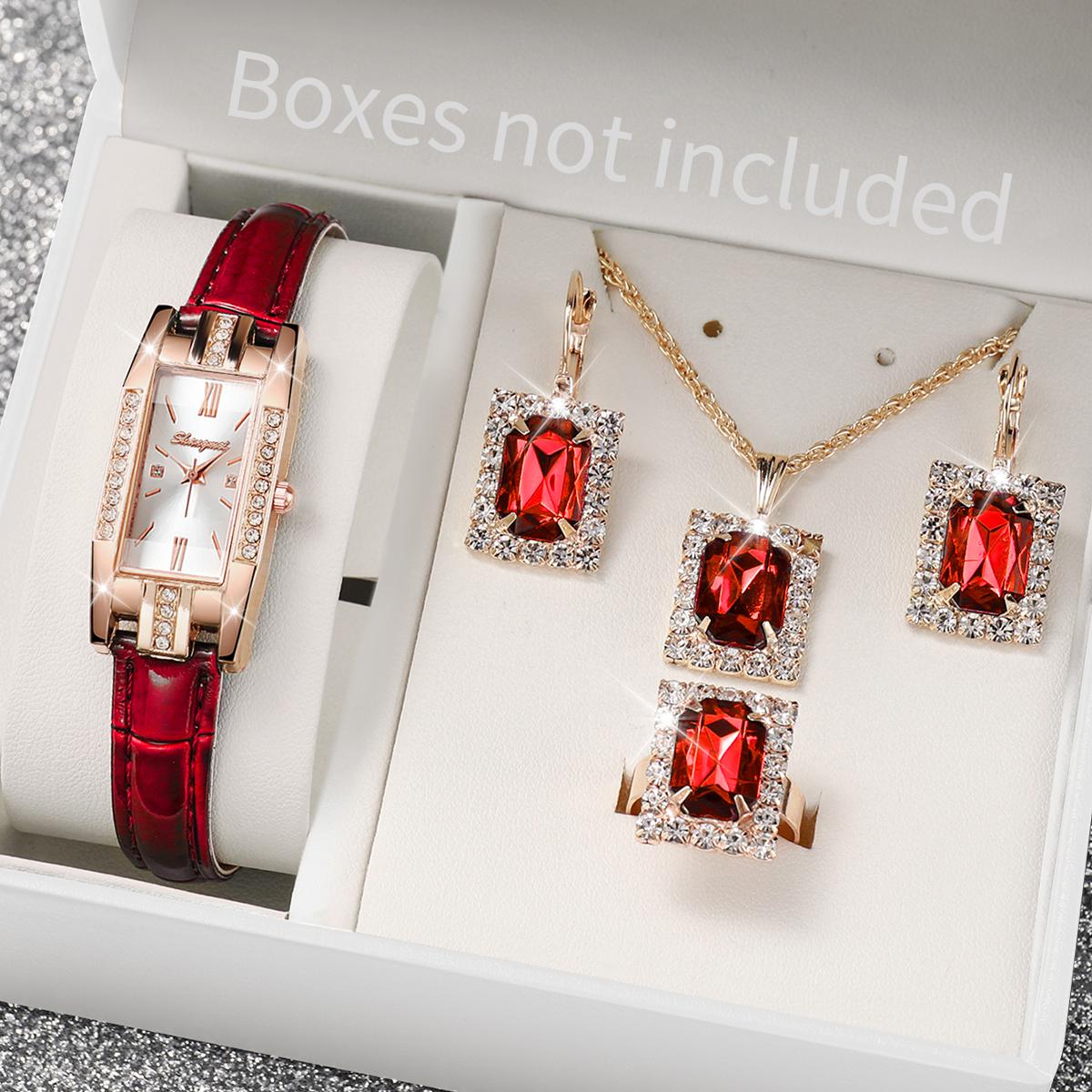5PCs/Set Women s Watch Set Fashion Style Artificial Synthetic Diamond Jewelry Set, Gift for Girlfriend, Mom, Wife