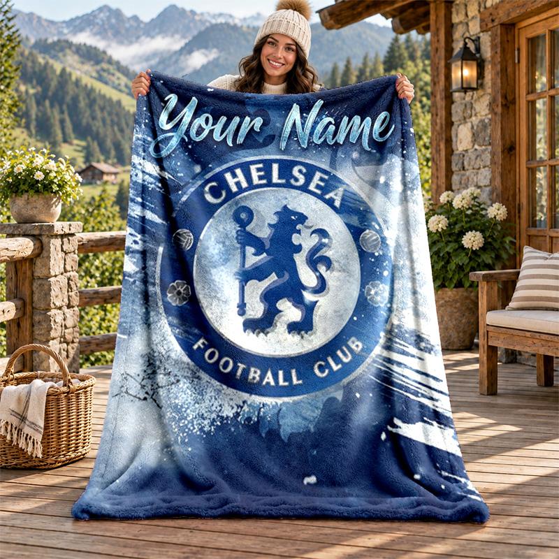 Chelsea FC Custom Name Flannel Blanket Personalized Soft Warm Plush Throw Blanket Customized Gift for Family Friends