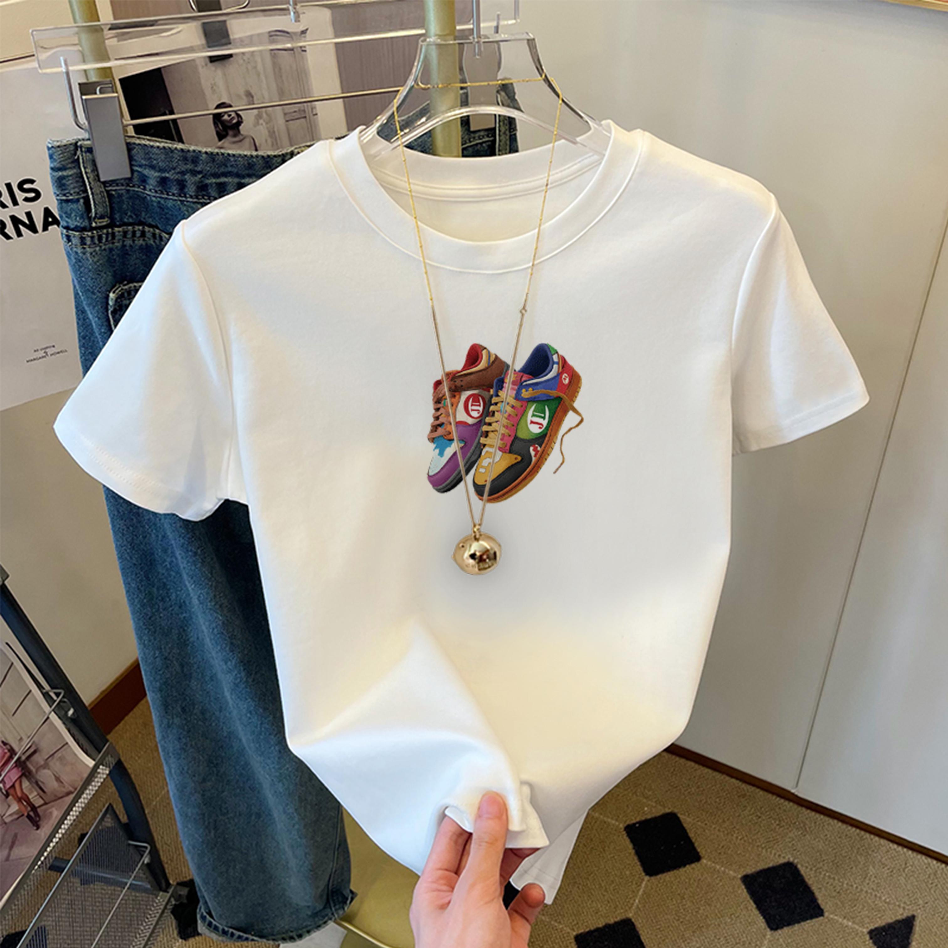 

Белая забавная футболка с коротким рукавом женская лето 2025 новый дизайн нишевая универсальная свободная и тонкая повседневная майка S