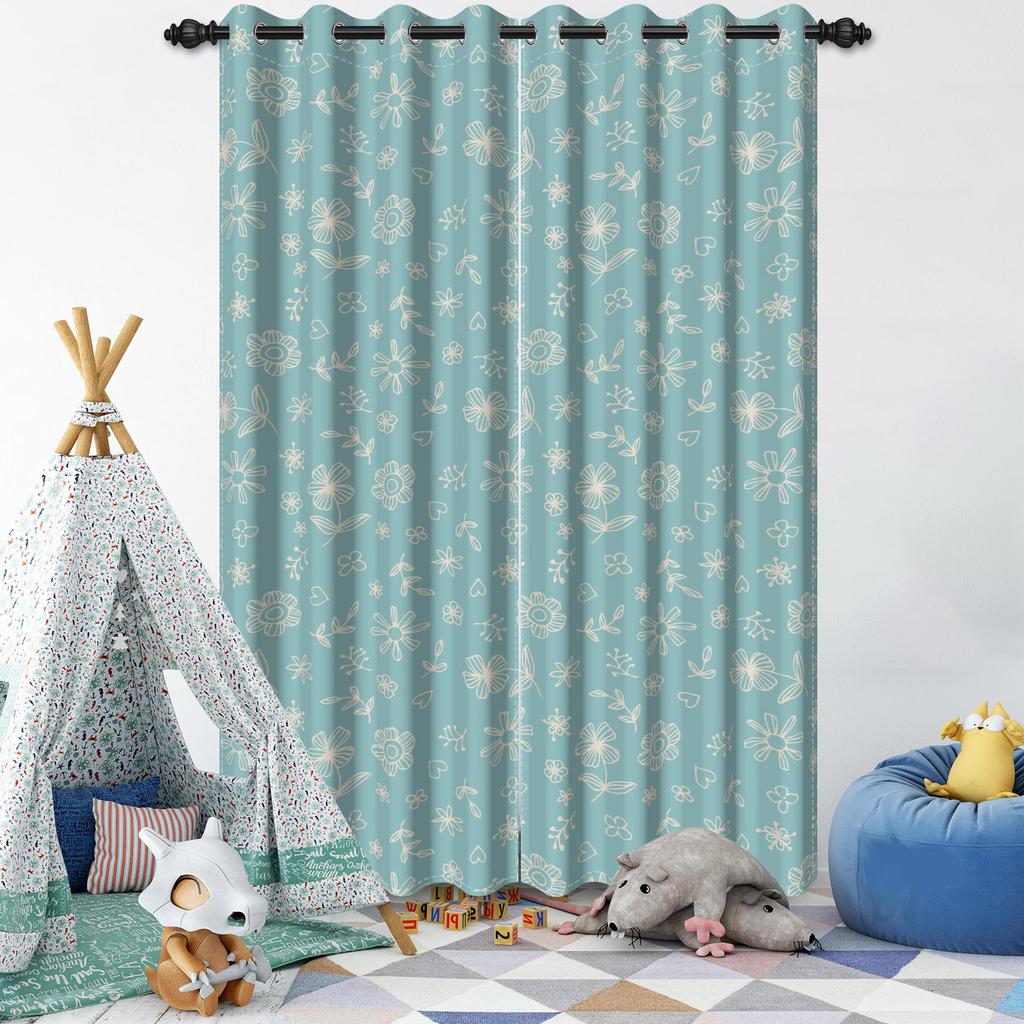 Set Of 2 Minimalist Blue Pattern Curtains Living Room Bedroom Window Home Textiles Geometric Floral Design Drapes Curtain Darkening Polyester Ideal