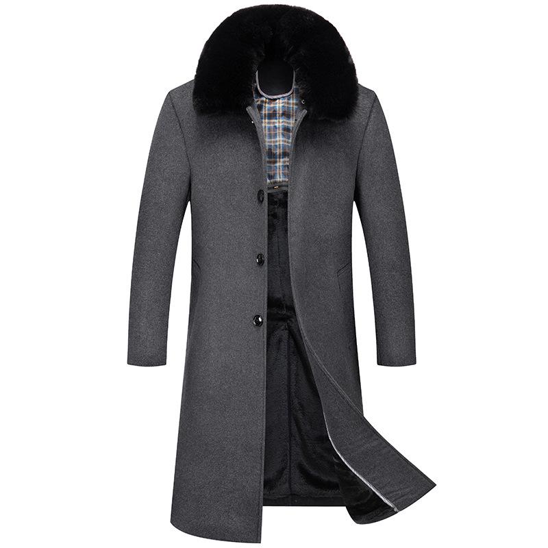 Men's Autumn & Winter Long Wool Business Coat with Velvet Lining – Thickened for Cold Protection