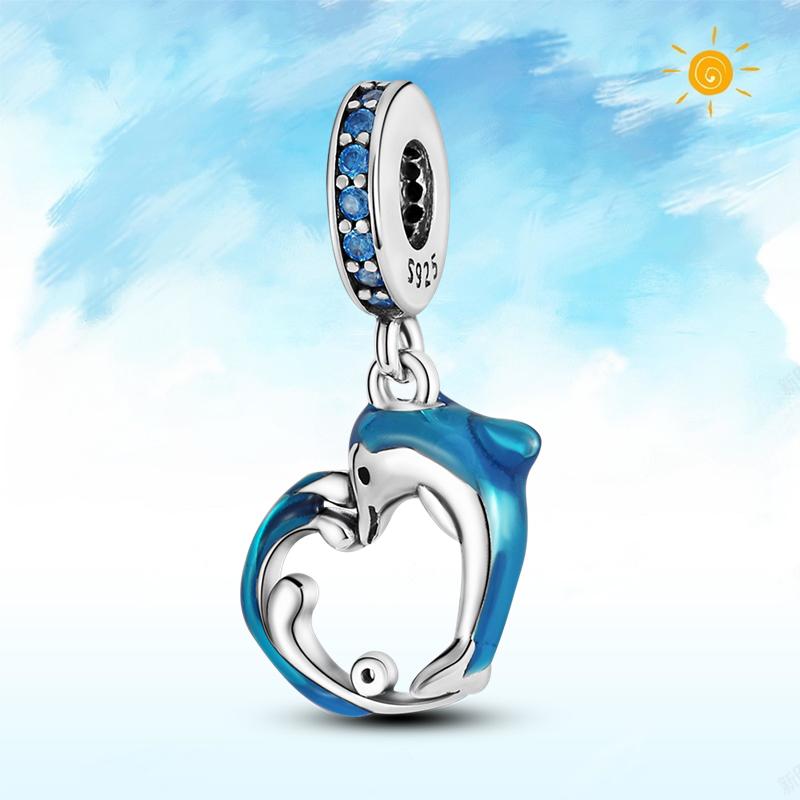 copper Authentic Charm Bead Charms Blue Sea Butterfly Whale CZ Charm Bead Charms Bead Charms Compatible With Authentic Accessories Bracelets Do It You