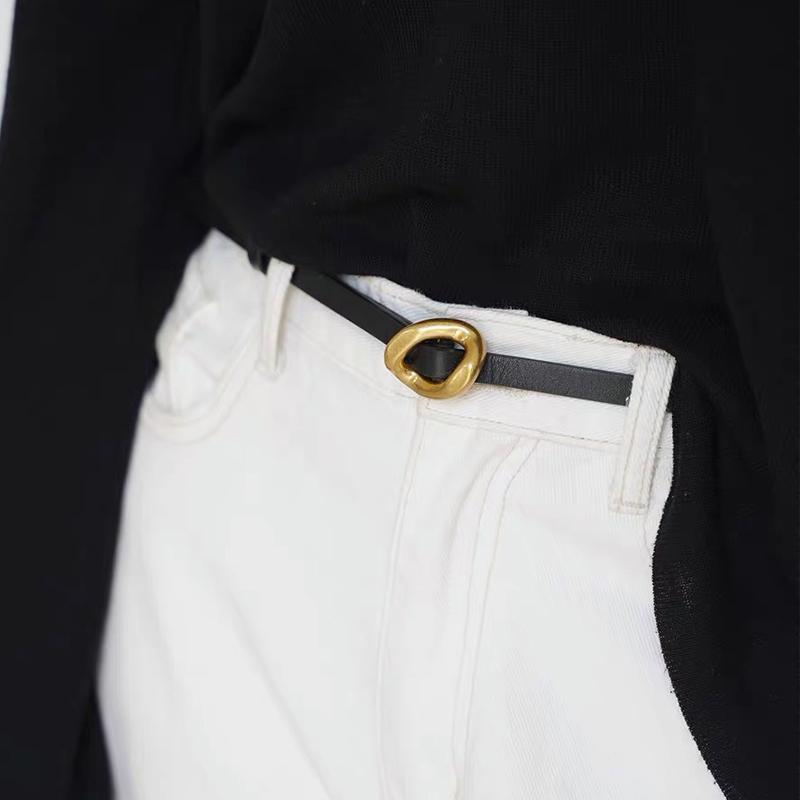 Gold Bronze Metal Buckle PU Leather Knotted Belt Long Thin Adjustable Waist Belts Women Female Dress Coat Suit Decoration Straps