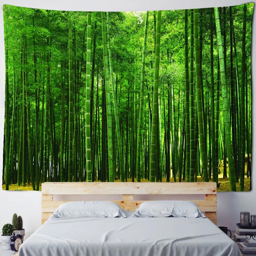 Bamboo Forest Bird Landscape Painting Tapestry Wall Hanging Psychedelic Bohemian Style TV Background Home Decor