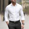 Cămașă pentru bărbați, stil business casual, cu mânecă lungă, culoare solidă, guler revere, rezistentă la șifonare, mărime mare