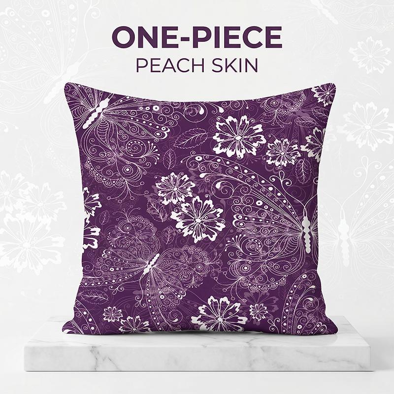 Tinika Chen Unisex Purple/Peach Butterfly Floral Cushion Cover Skin Mandala Flower Throw Pillowcase Bohemian Home Decor For Sofa Living Room Bed
