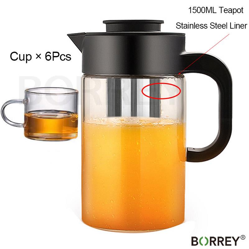 BORREY Big Teapot Heat-Resistant Teapot Flower Tea Kettle Clear Glass Ice Cube Fruit Juice Container Teapot Cool White Kettle
