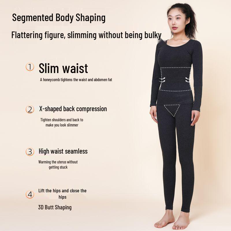Women's Autumn Warm Clothing Set: Acrylic Heat-Generating Seamless Slimming Underwear and Pants for Body Shaping.