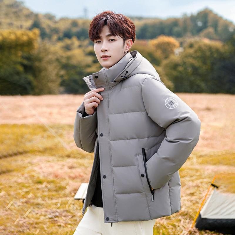 Mens White Goose Down Puffer Jacket Winter Hooded Short Parka Water Resistant Windproof Warm Outdoor Casual