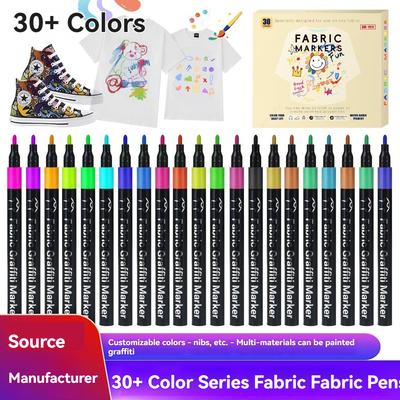 6/30 Colors Fabric Markers - Fine Tip Fabric Markers Permanent for Clothes - No Bleed Pens for T-Shirts, Bags, Textile, Canvas,