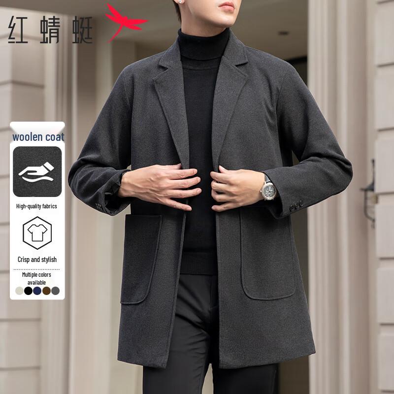 RED DRAGONFLY Men's Mid-length Wool Blend Business Casual Coat