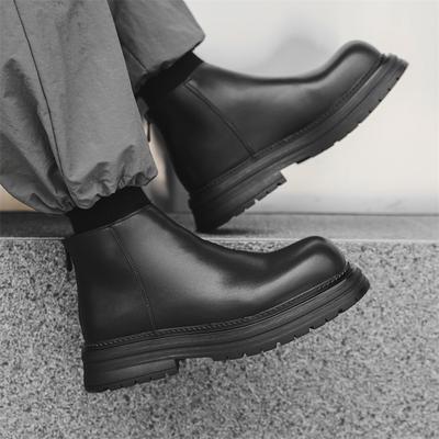 Mens Fashion Genuine Leather Boots Black Trendy Platform Shoes Party Banquet Dress Cowboy Ankle Boot Autumn Winter Chelsea Botas