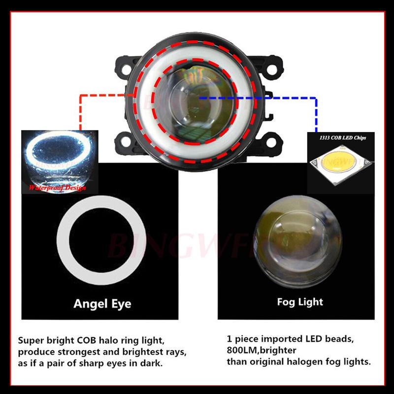 DRL 12V H11 LED Fog Lamp Assembly For Peugeot 307 2002-2008 For Peugeot 208 2014-2015 Fog Light Angel Eye