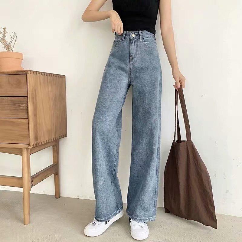 Wide-leg jeans women's loose autumn and winter new Hong Kong retro high-waisted drape ic straight floor-mopping trousers