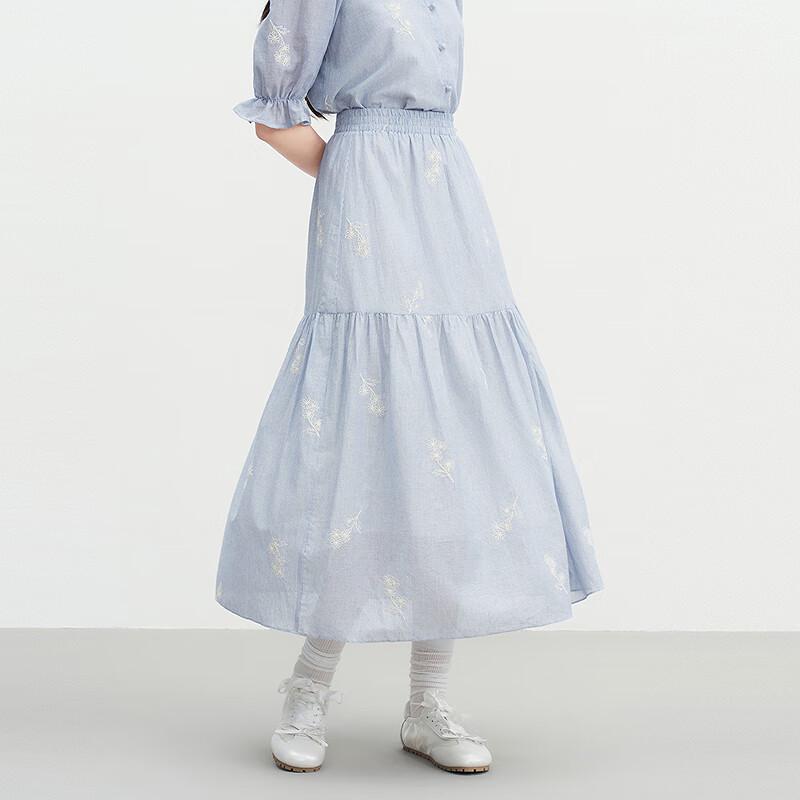 Leting Embroidered Elastic Waist Maxi Skirt