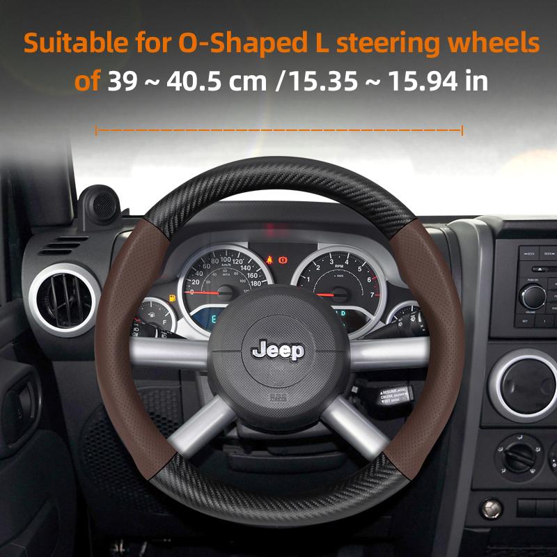 zkfan8 Suitable for Jeep Breathable Hole Leather Matte Carbon Fiber Texture Steering Wheel Cover Suitable for Compass Renegade