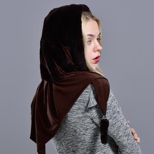 Real Rex Rabbit Fur Hood Hats Genuine Natural Fur Female a Winter Hat Fur Warm Fluffy Hood with Fabric Lining