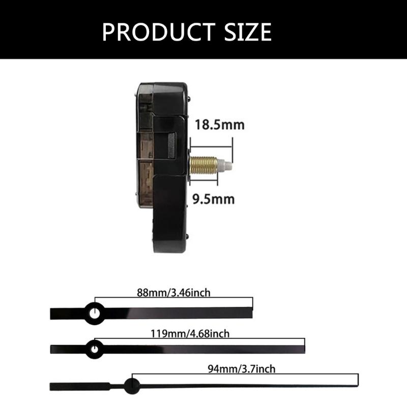 Quiet Quartzs Clock Movement Mechanism with Long Shaft Thread Motor and Metal Hands Kits for Clock Crafting Projects